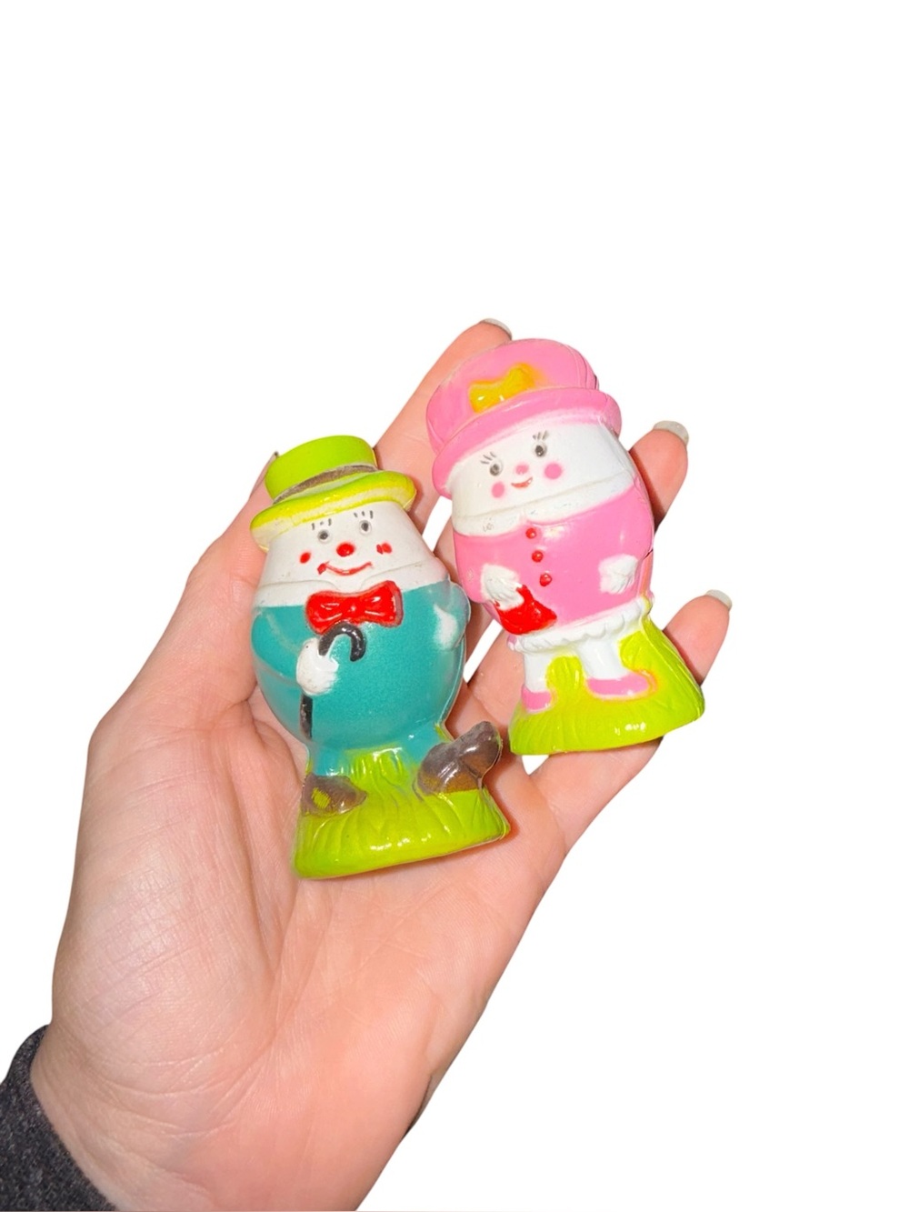 Vintage plastic anthropomorphic egg salt and pepper shakers